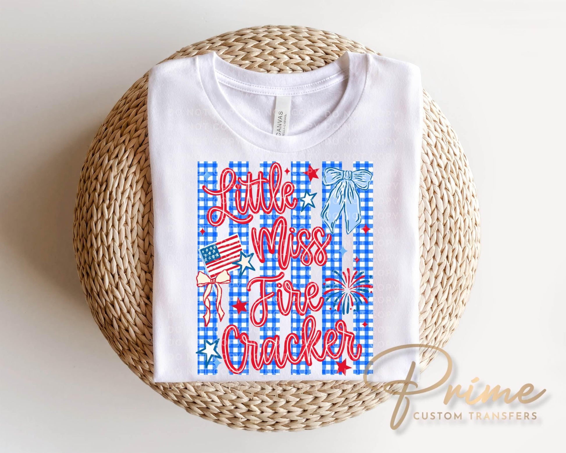 Little Miss Firecracker DTF Transfer, Ready to Press, Coquette 4th of July Tshirt Design