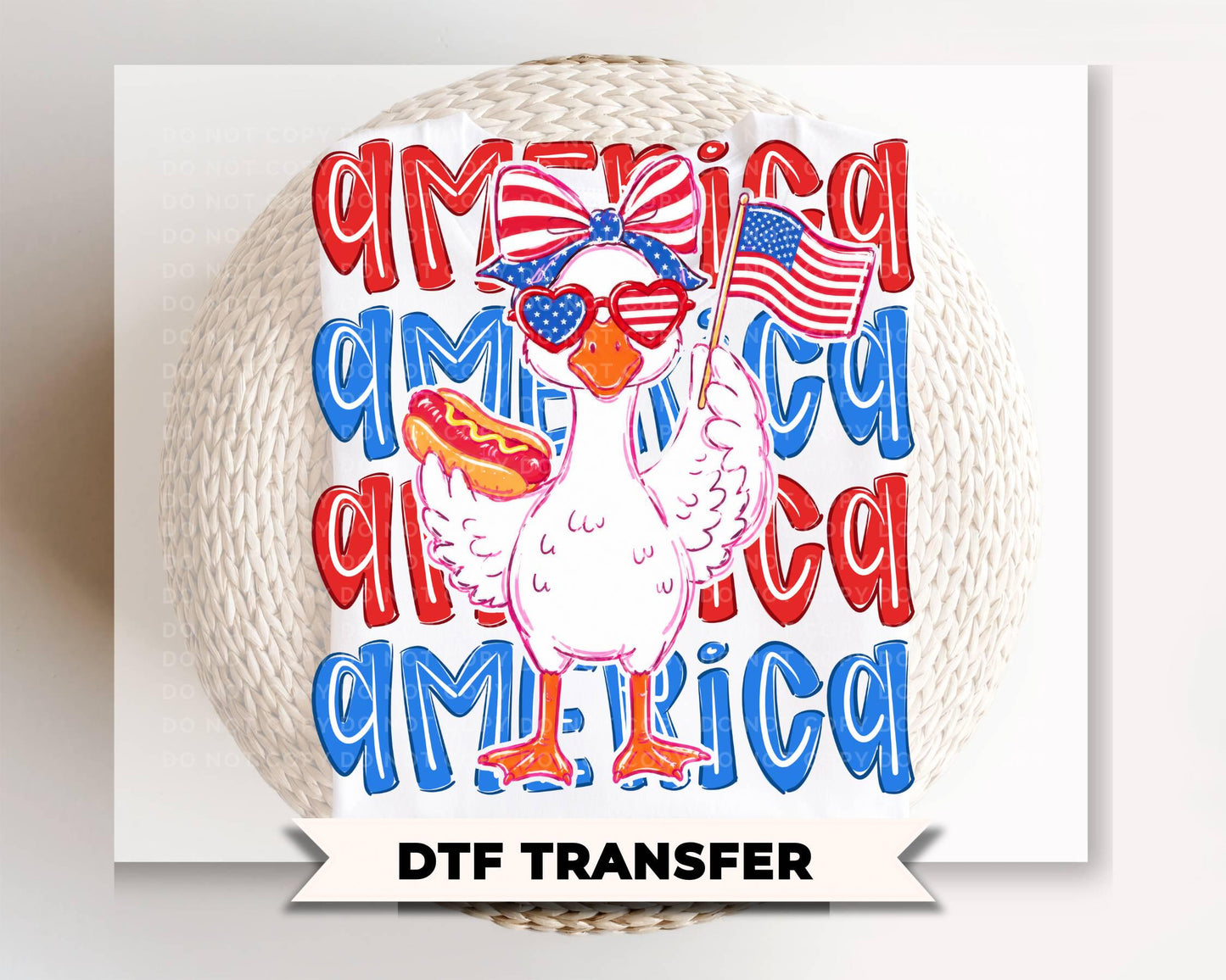 Patriotic Goose DTF Transfer, Ready to Press, Cottagecore 4th of July Tshirt Design