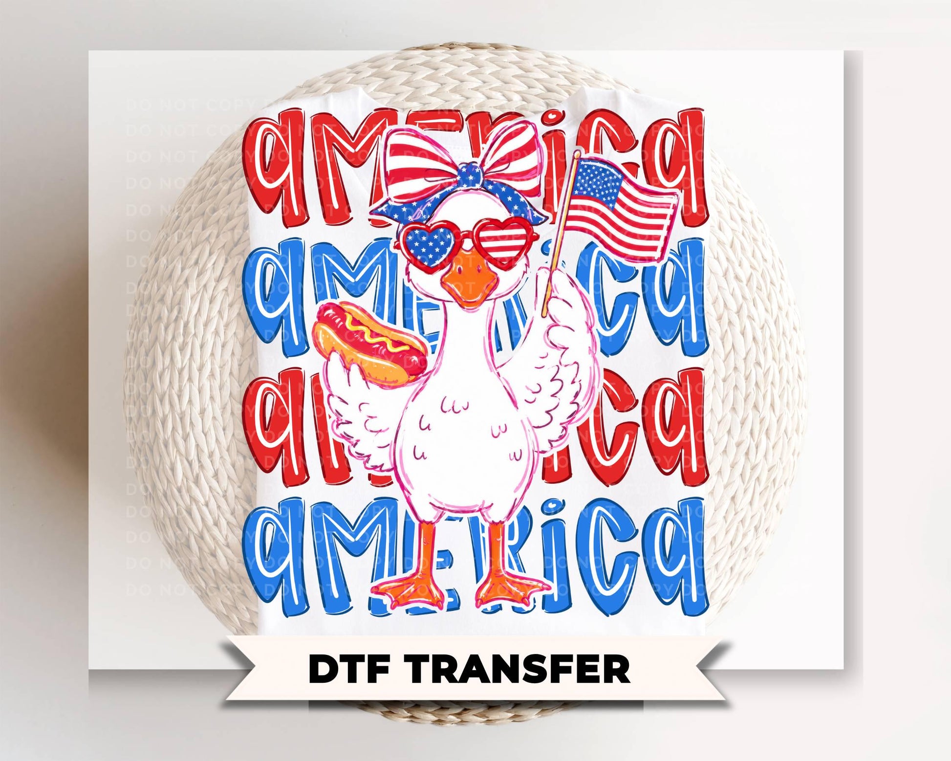 Patriotic Goose DTF Transfer, Ready to Press, Cottagecore 4th of July Tshirt Design