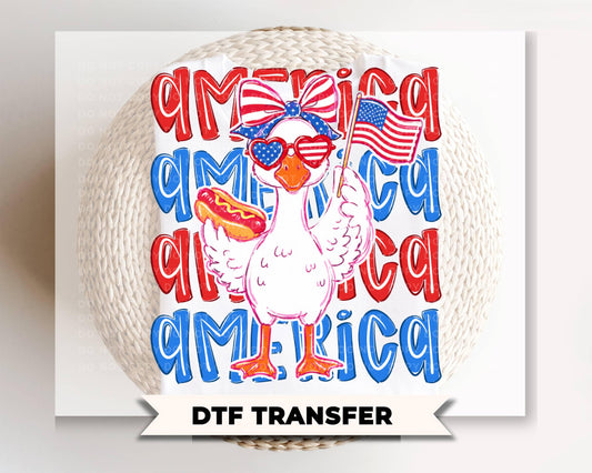 Patriotic Goose DTF Transfer, Ready to Press, Cottagecore 4th of July Tshirt Design