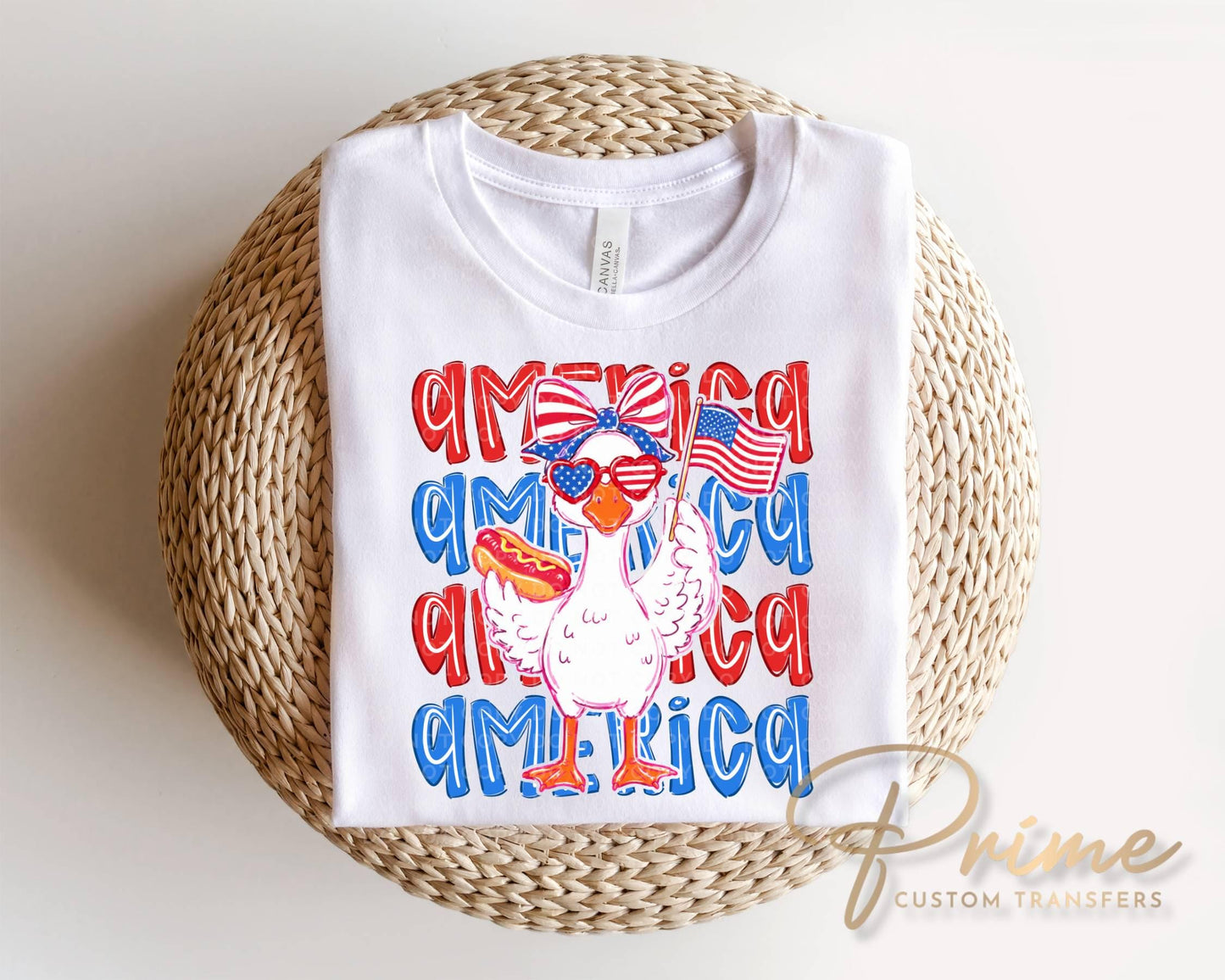 Patriotic Goose DTF Transfer, Ready to Press, Cottagecore 4th of July Tshirt Design