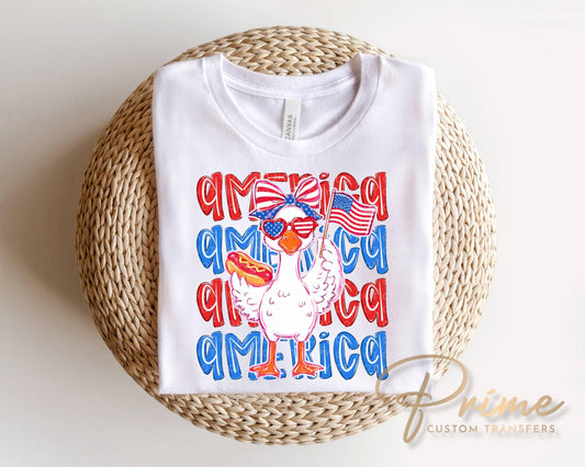 Patriotic Goose DTF Transfer, Ready to Press, Cottagecore 4th of July Tshirt Design