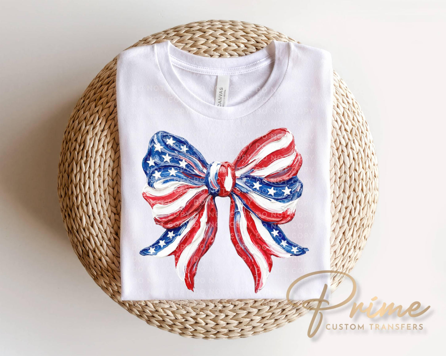 Patriotic Bow DTF Transfer, Ready to Press, Brushstroke 4th of July Tshirt Design