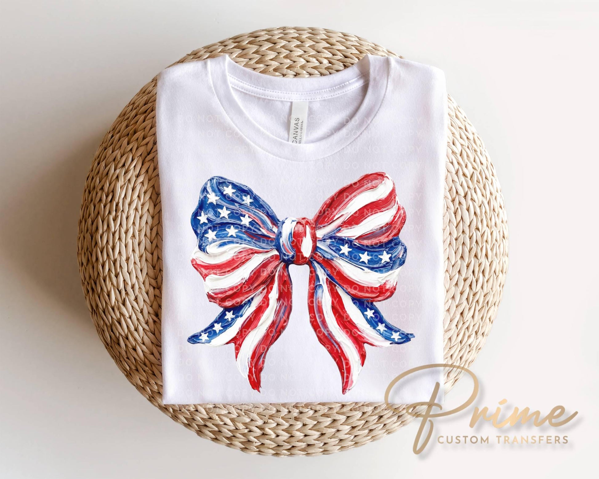 Patriotic Bow DTF Transfer, Ready to Press, Brushstroke 4th of July Tshirt Design
