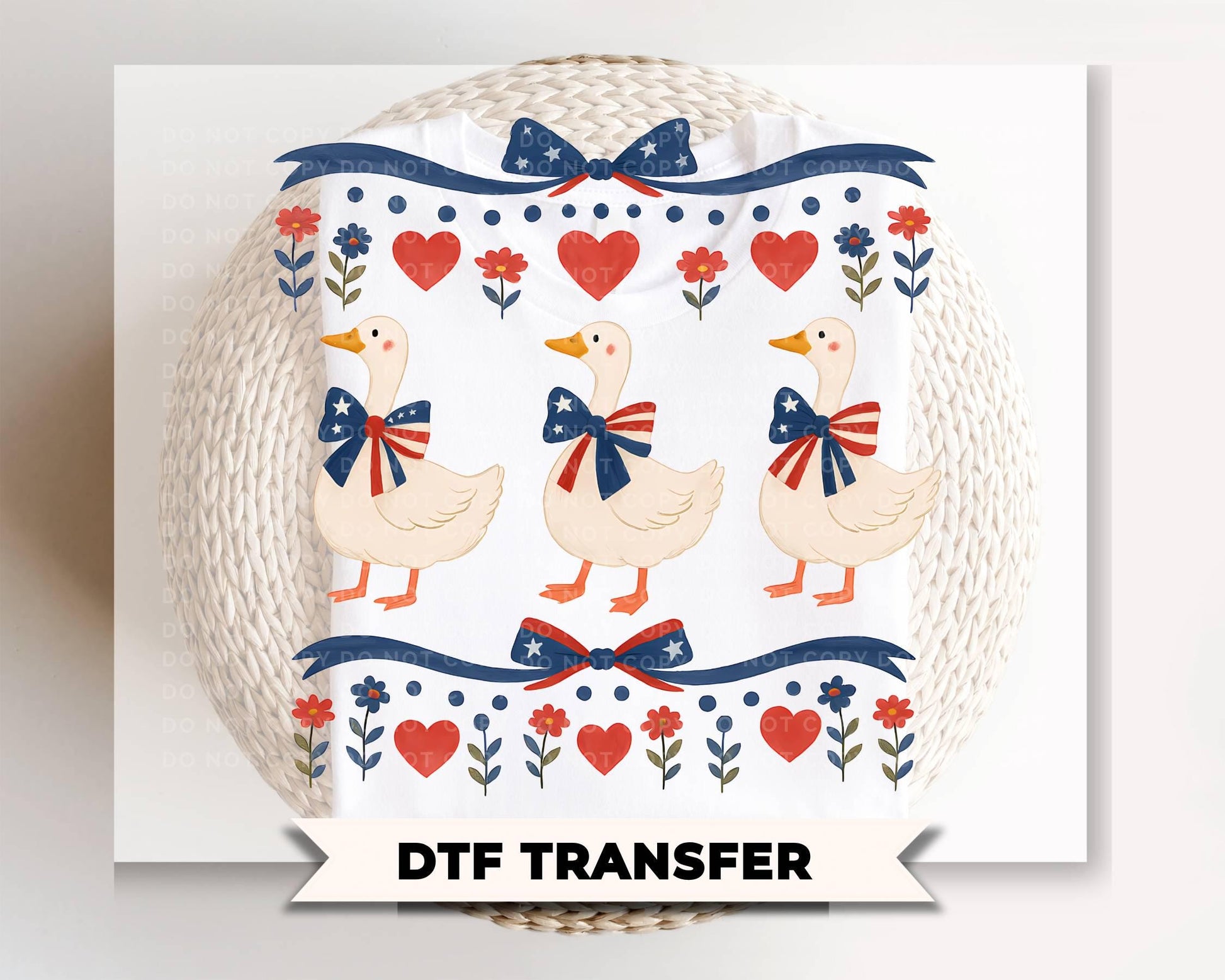 Patriotic Geese DTF Transfer, Ready to Press, Cottagecore 4th of July Tshirt Design