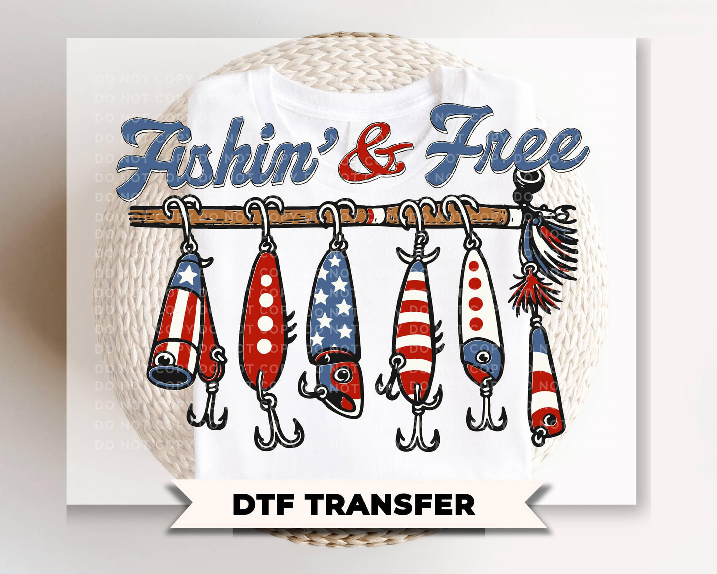 Fishin and Free DTF Transfer, Ready to Press, 4th of July Boy Tshirt Design