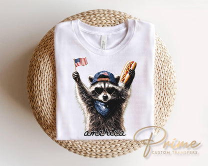 Patriotic Raccoon DTF Transfer, Ready to Press, Funny 4th of July Tshirt Design