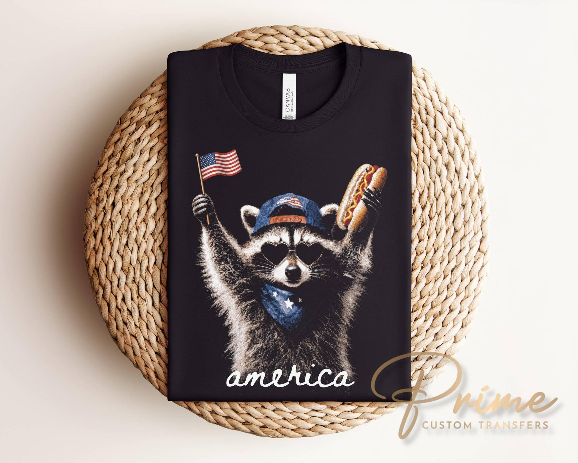Patriotic Raccoon DTF Transfer, Ready to Press, Funny 4th of July Tshirt Design