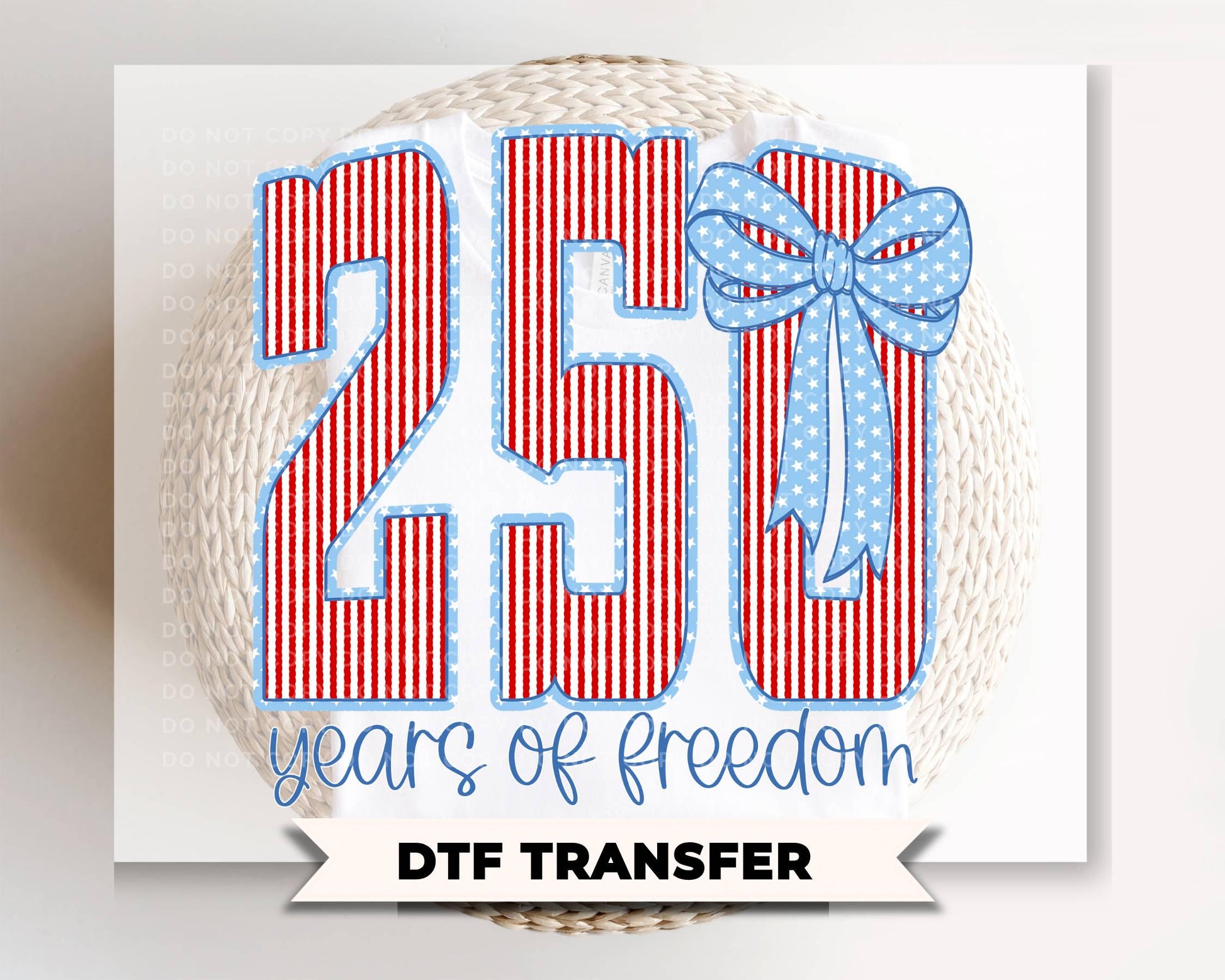 250 Years of Freedom DTF Transfer, Seersucker Stripes, 4th of July Tshirt Design