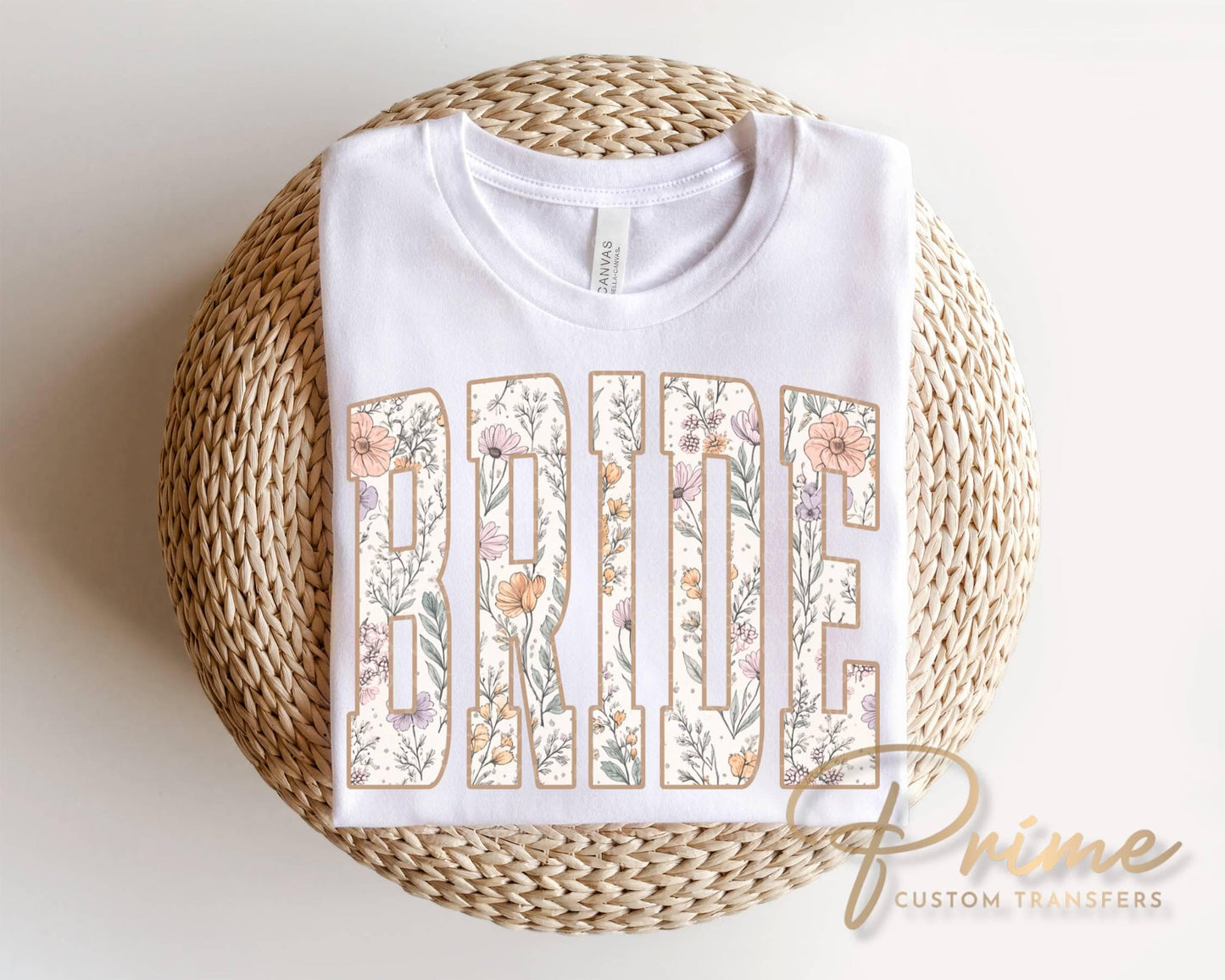 Boho Floral Bride DTF Transfer, Ready to Press, Bridal Party T-shirt Design