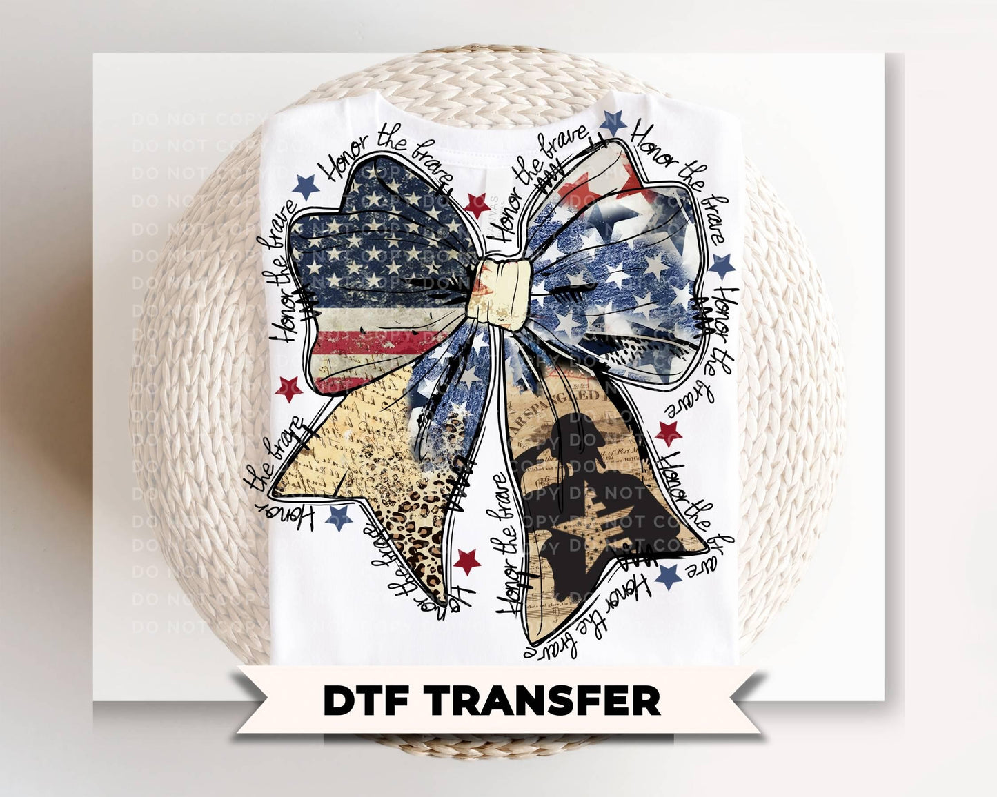 American Flag Bow DTF Transfer, Memorial Day, 4th of July Tshirt Design