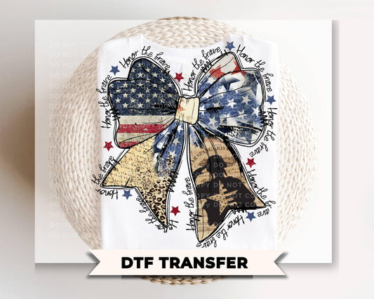 American Flag Bow DTF Transfer, Memorial Day, 4th of July Tshirt Design
