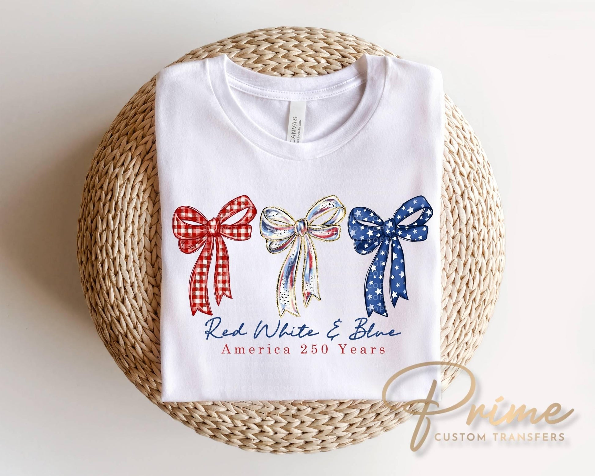 Red White & Blue Bows DTF Transfer, 250 Anniversary, Coquette 4th of July Tshirt Design
