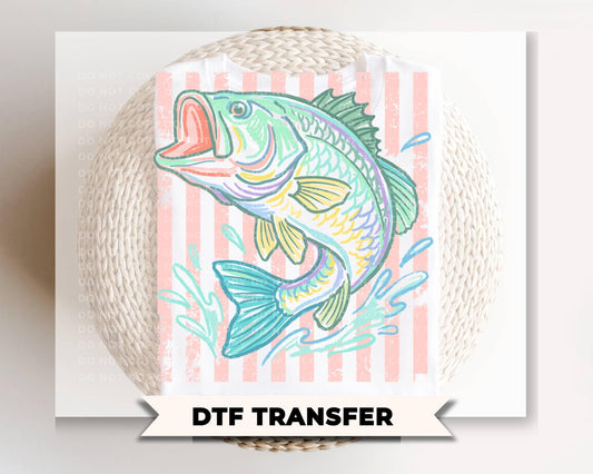 Preppy Bass Fish DTF Transfer, Ready to Press, Coastal Summer T-Shirt Design