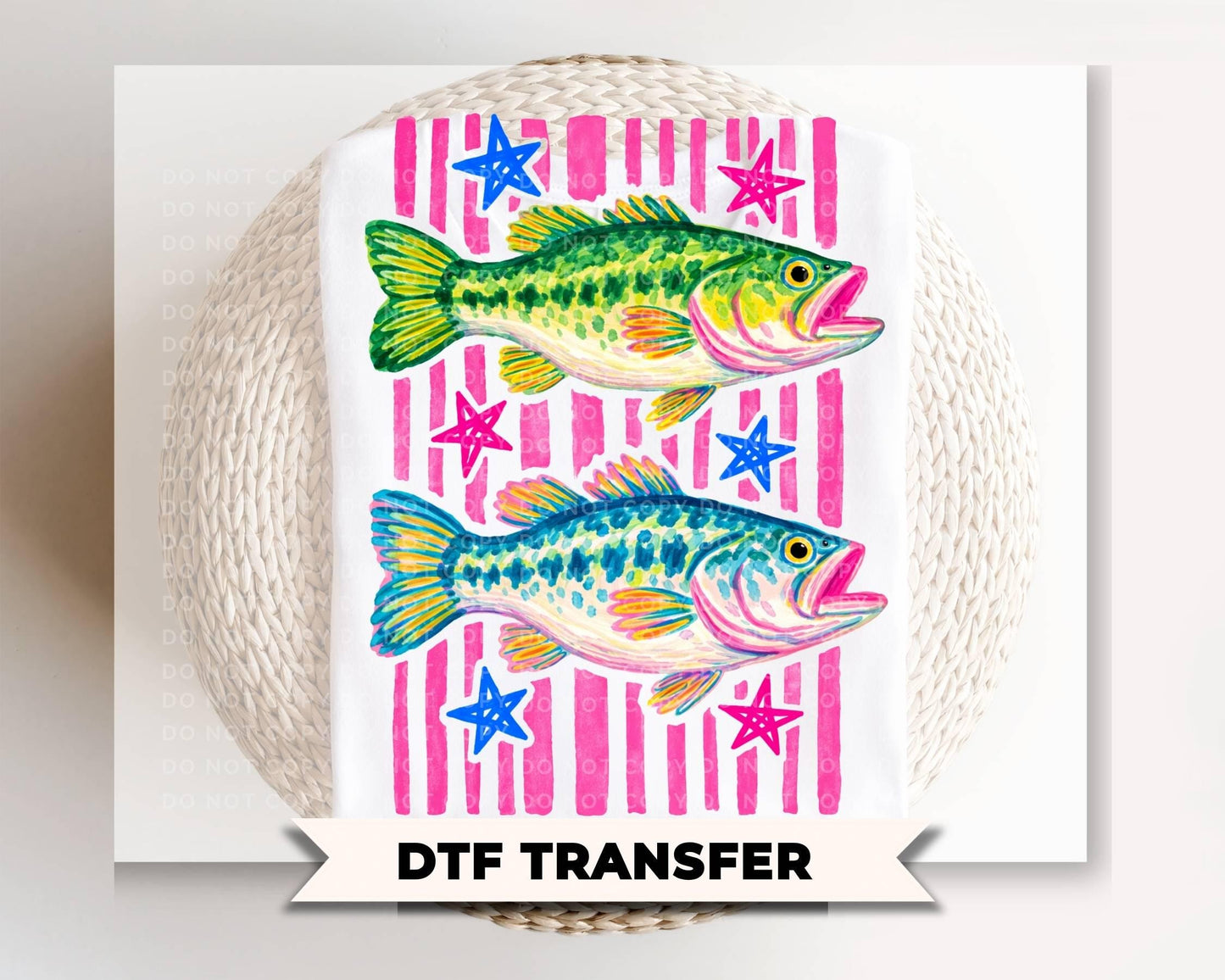 Preppy Fish DTF Transfer, Ready to Press, Coastal Summer T-Shirt Design