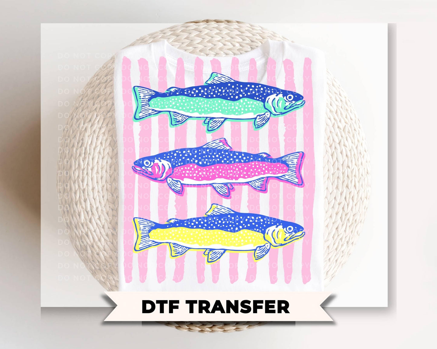 Preppy Fish DTF Transfer, Ready to Press, Coastal Summer T-Shirt Design