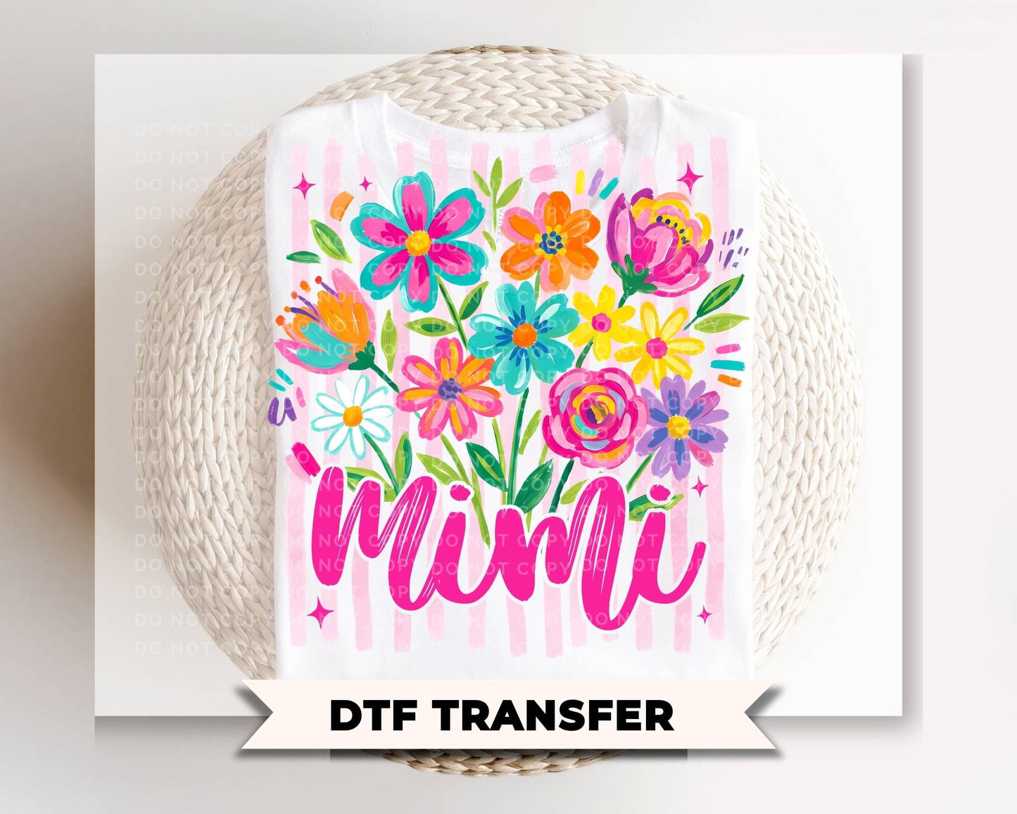Striped Wildflowers Mimi DTF Transfer, Ready to Press T-shirt Design, Gift for Grandma