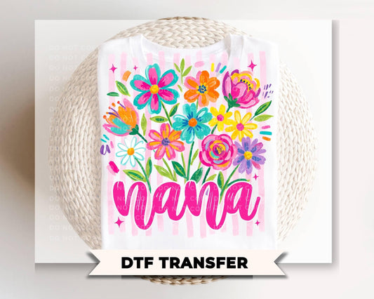 Striped Wildflowers Nana DTF Transfer, Ready to Press T-shirt Design, Gift for Grandma