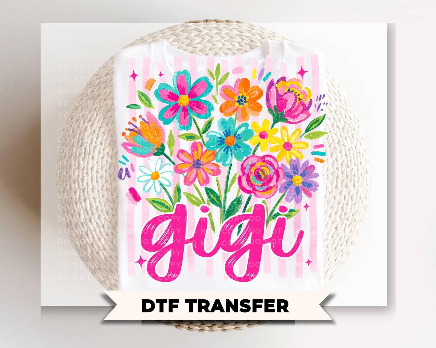 Striped Wildflowers Gigi DTF Transfer, Ready to Press T-shirt Design, Gift for Grandma