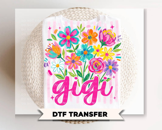 Striped Wildflowers Gigi DTF Transfer, Ready to Press T-shirt Design, Gift for Grandma