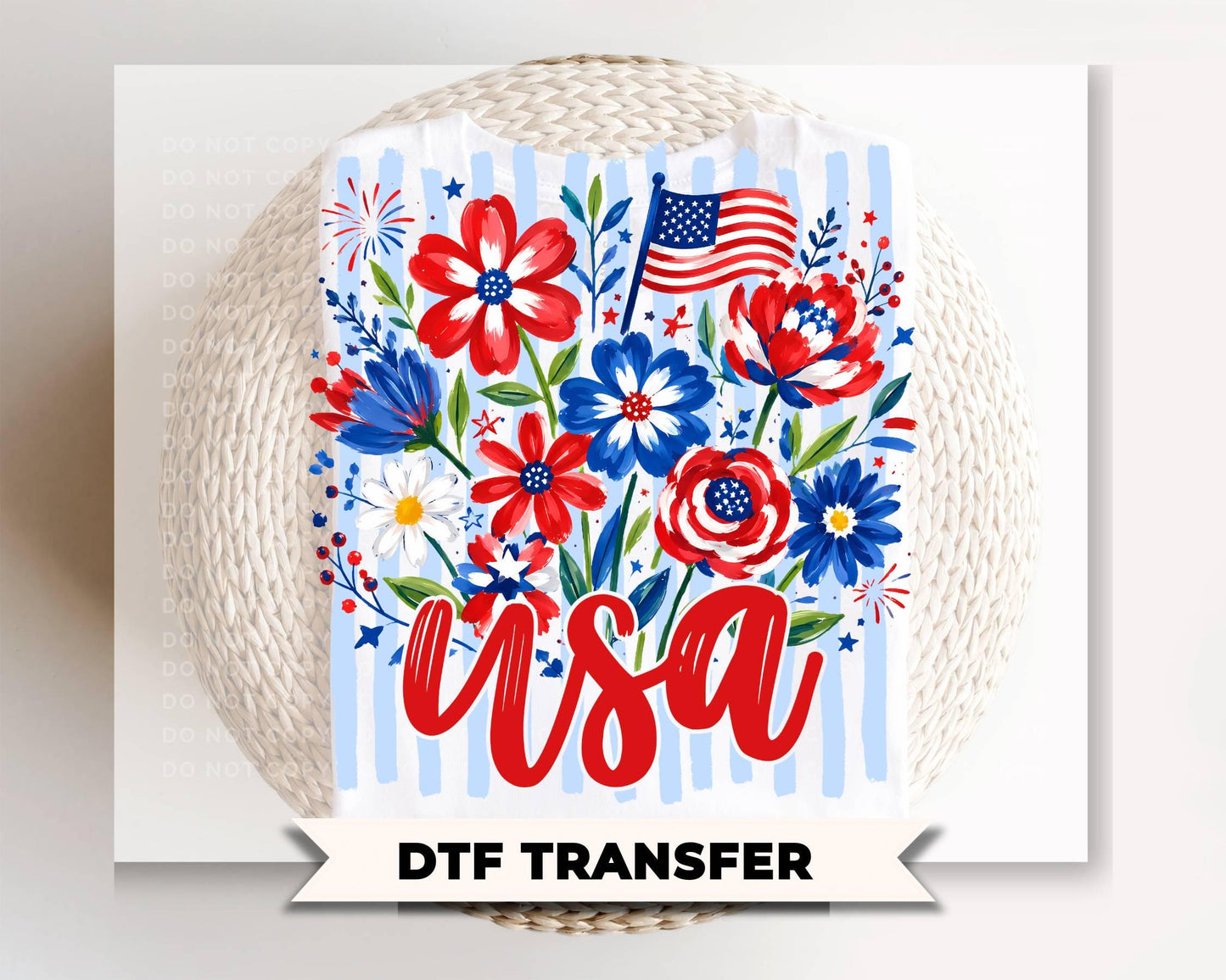 Striped Wildflower USA DTF Transfer, Ready to Press, 4th of July Tshirt Design
