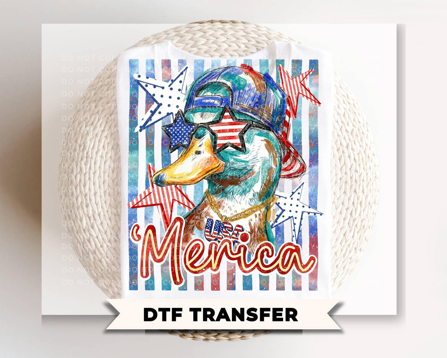 Merica Duck DTF Transfer, Patriotic Mallard, 4th of July Tshirt Design