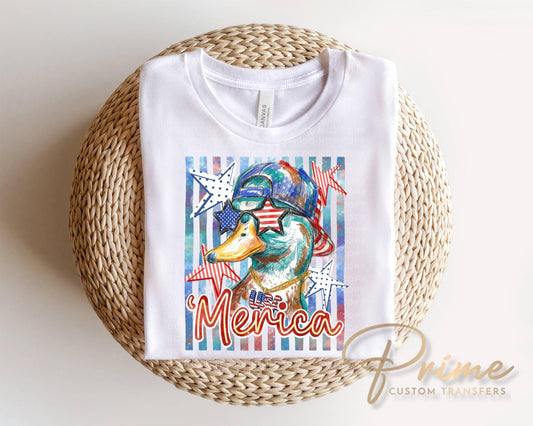 Merica Duck DTF Transfer, Patriotic Mallard, 4th of July Tshirt Design