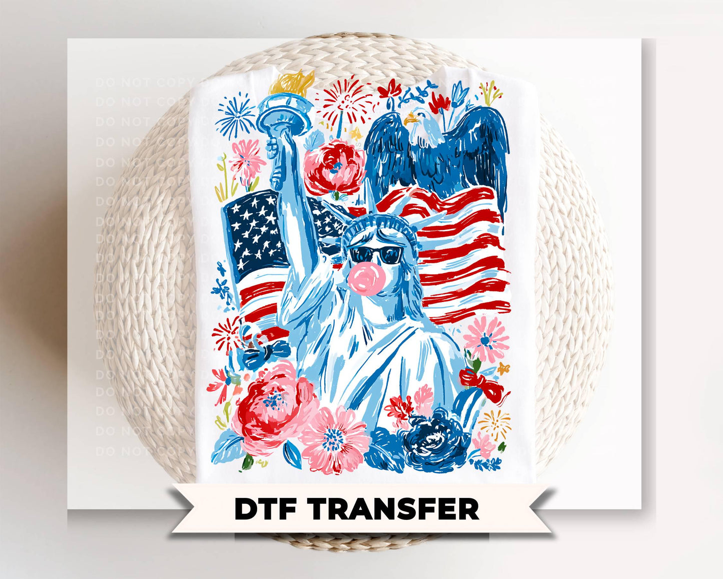 Brushstroke Statue of Liberty DTF Transfer, Preppy 4th of July Tshirt Design