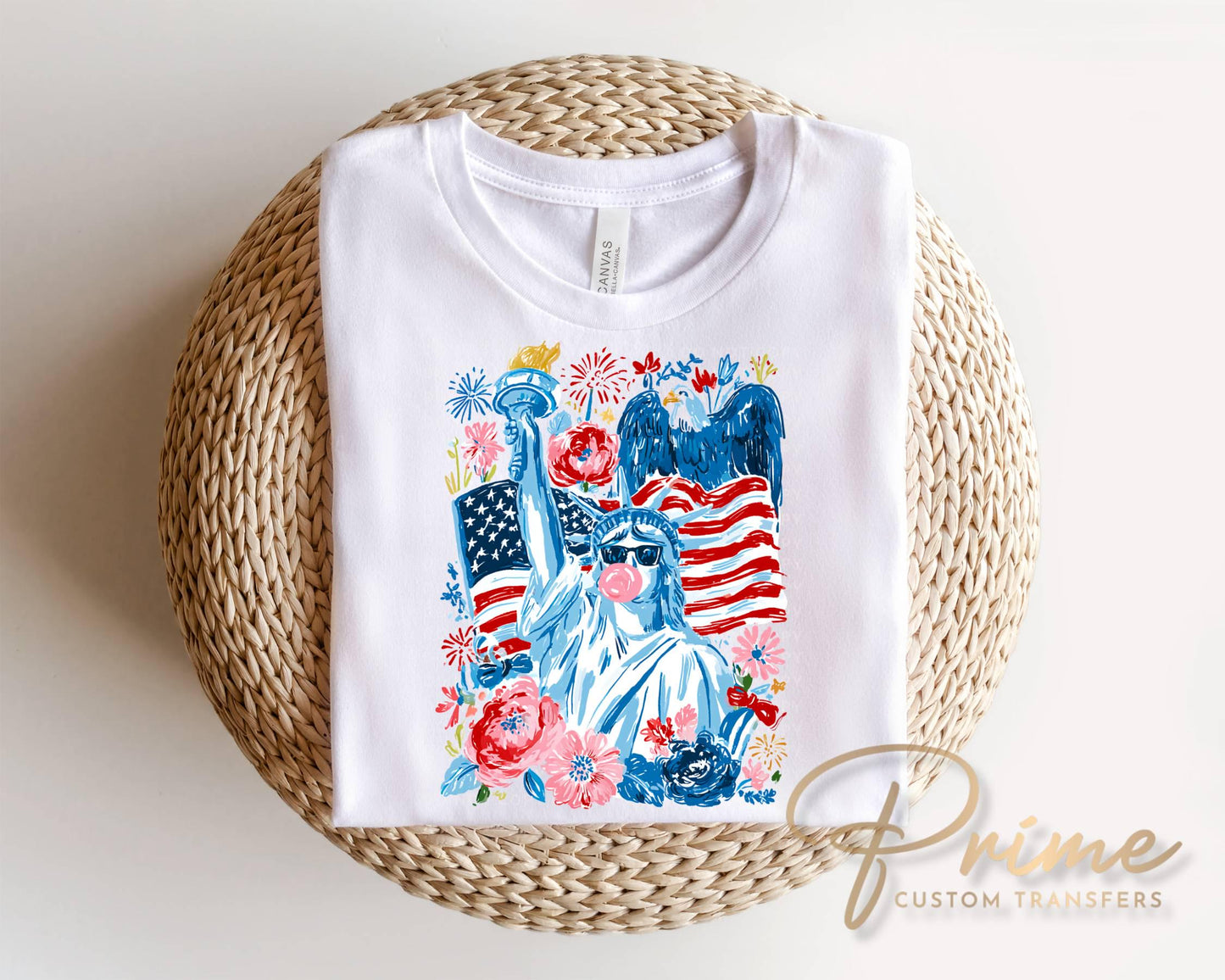 Brushstroke Statue of Liberty DTF Transfer, Preppy 4th of July Tshirt Design