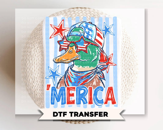 Merica Duck DTF Transfer, Patriotic Mallard, 4th of July Tshirt Design