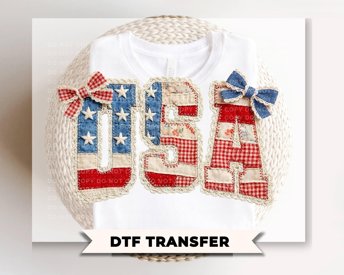 Faux Quilted USA DTF Transfer, Memorial Day, 4th of July Tshirt Design