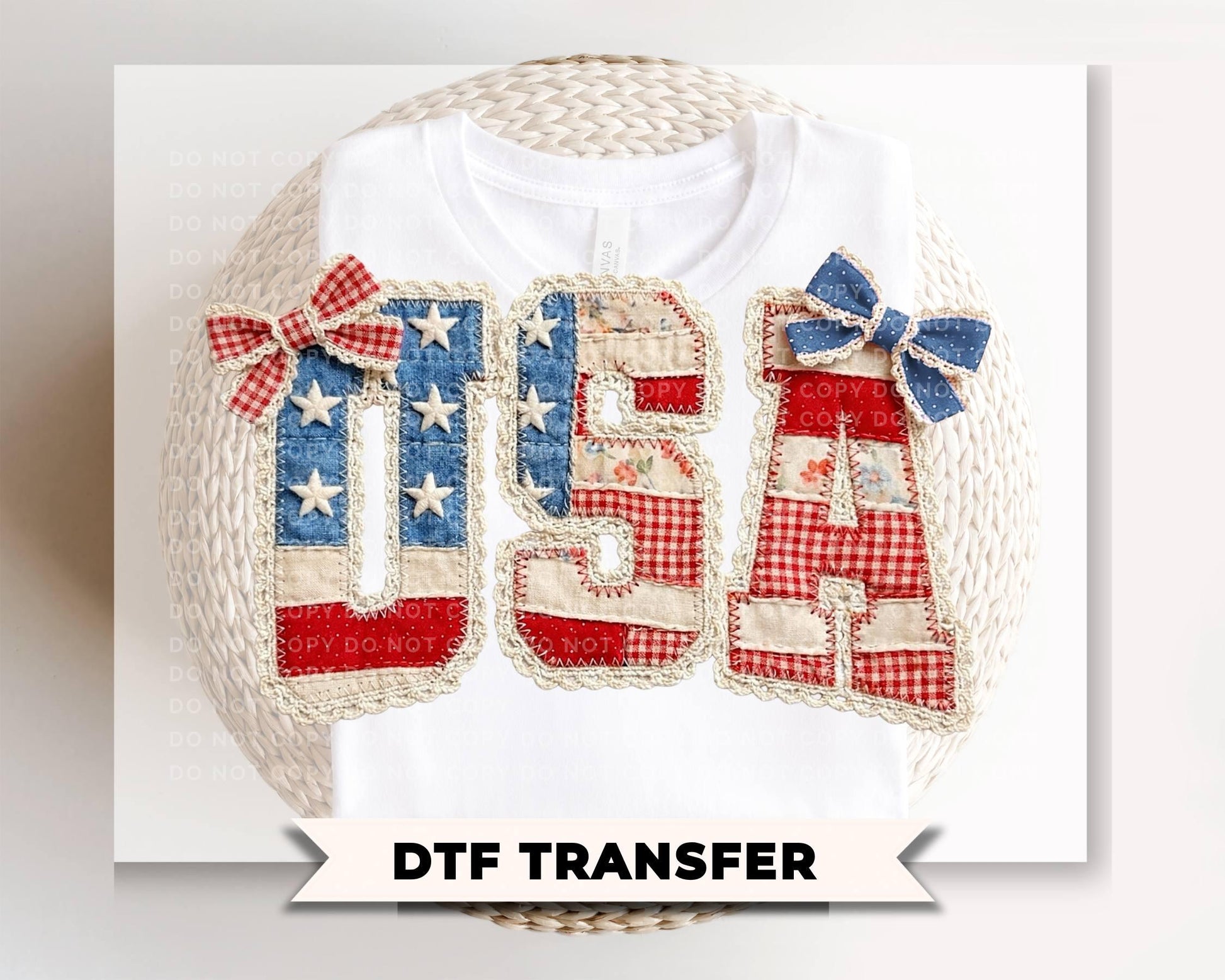 Faux Quilted USA DTF Transfer, Memorial Day, 4th of July Tshirt Design