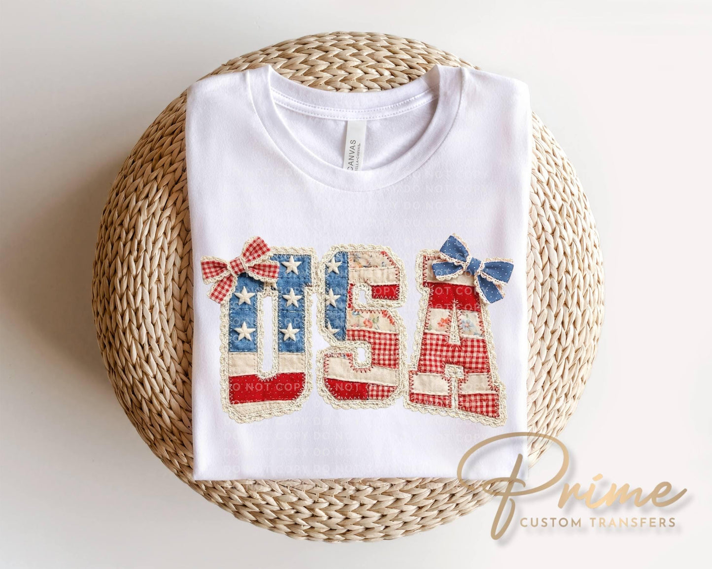 Faux Quilted USA DTF Transfer, Memorial Day, 4th of July Tshirt Design