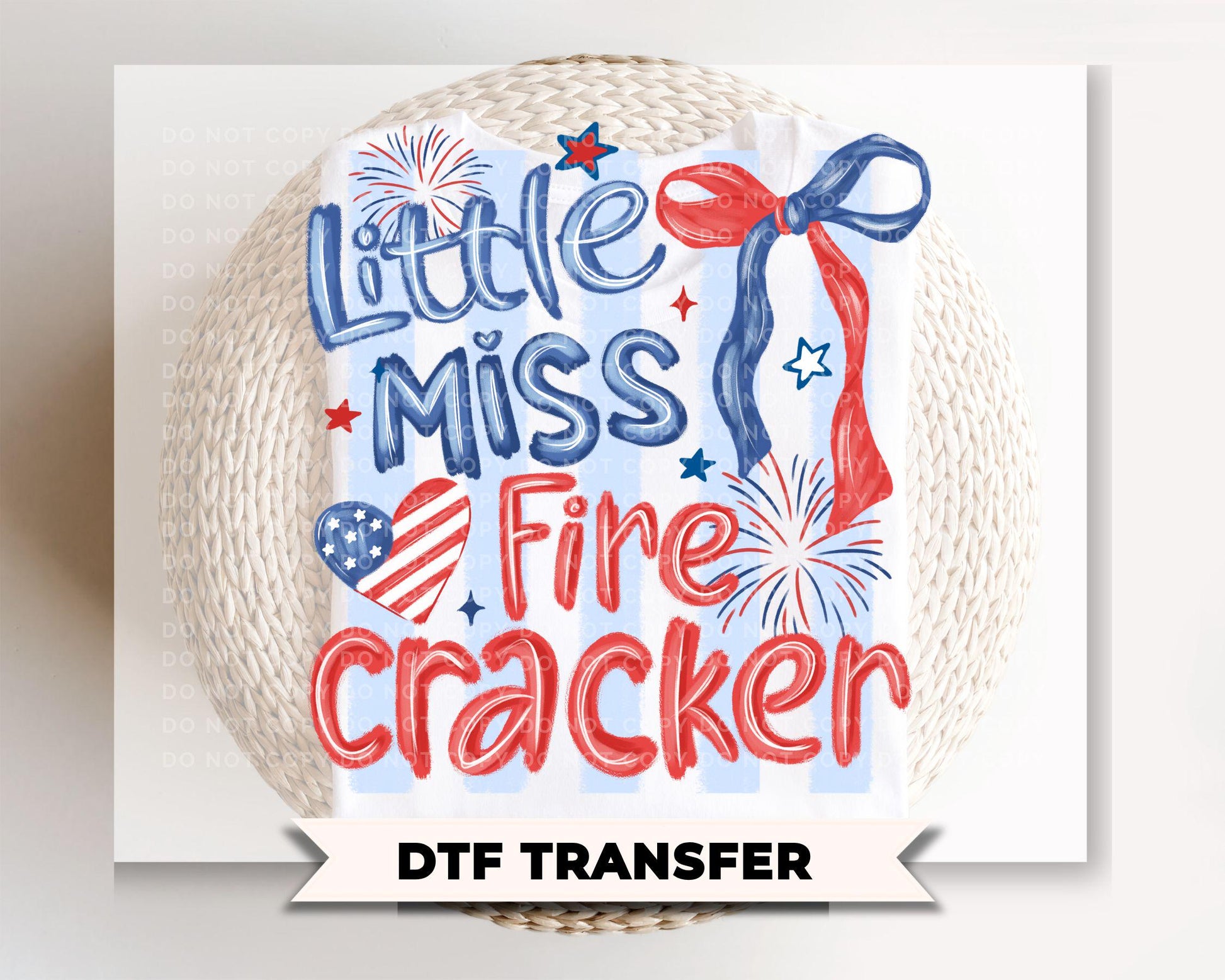 Little Miss Firecracker DTF Transfer, Ready to Press, 4th of July Kids Tshirt Design