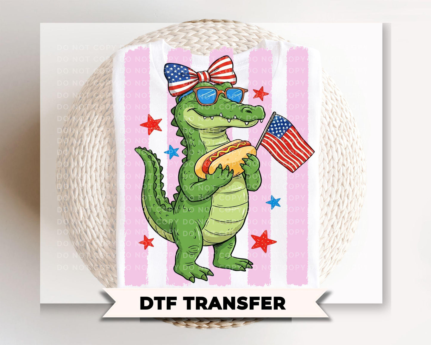 Patriotic Gator DTF Transfer, Ready to Press, Girls 4th of July Tshirt Design