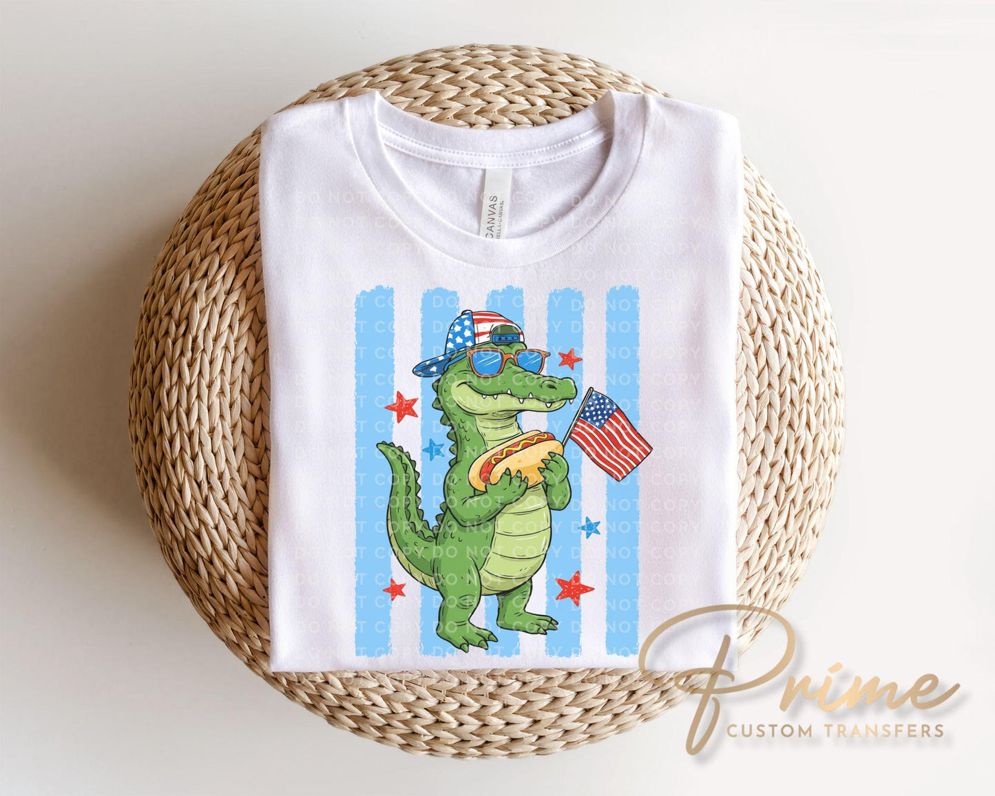 Patriotic Gator DTF Transfer, Ready to Press, Boys 4th of July Tshirt Design