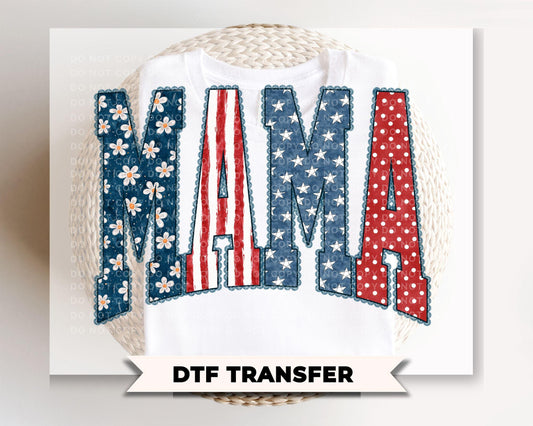 Preppy Patriotic Mama DTF Transfer, Ready to Press, Coquette 4th of July Tshirt Design