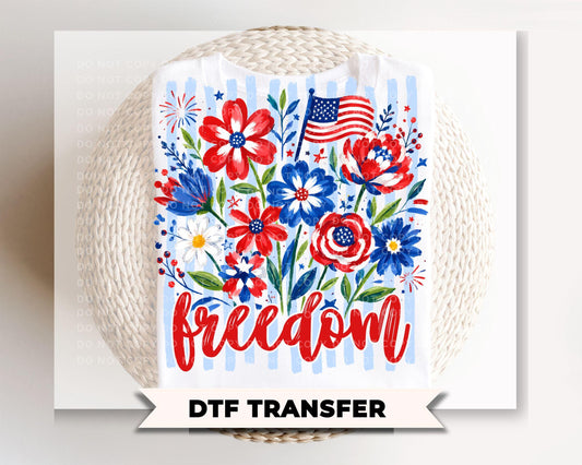Striped Wildflower Freedom DTF Transfer, Ready to Press, 4th of July Tshirt Design