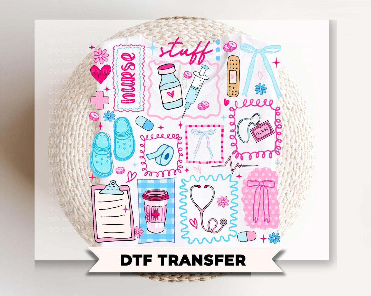 Nurse Life Doodle Collage DTF Transfer, Ready to Press, Nursing Tshirt Design