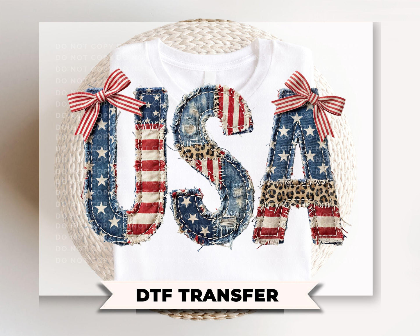 Faux Quilted USA DTF Transfer, Memorial Day, 4th of July Tshirt Design