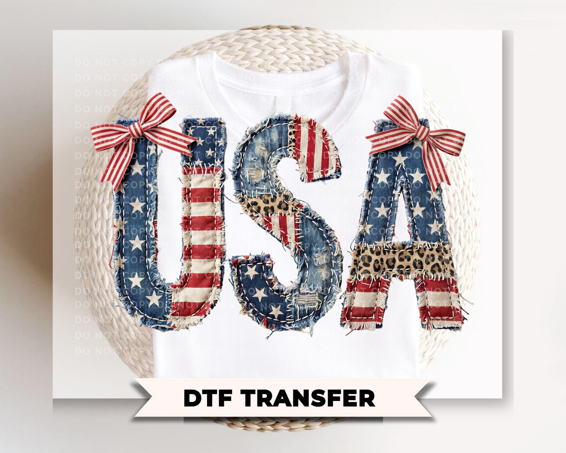 Faux Quilted USA DTF Transfer, Memorial Day, 4th of July Tshirt Design