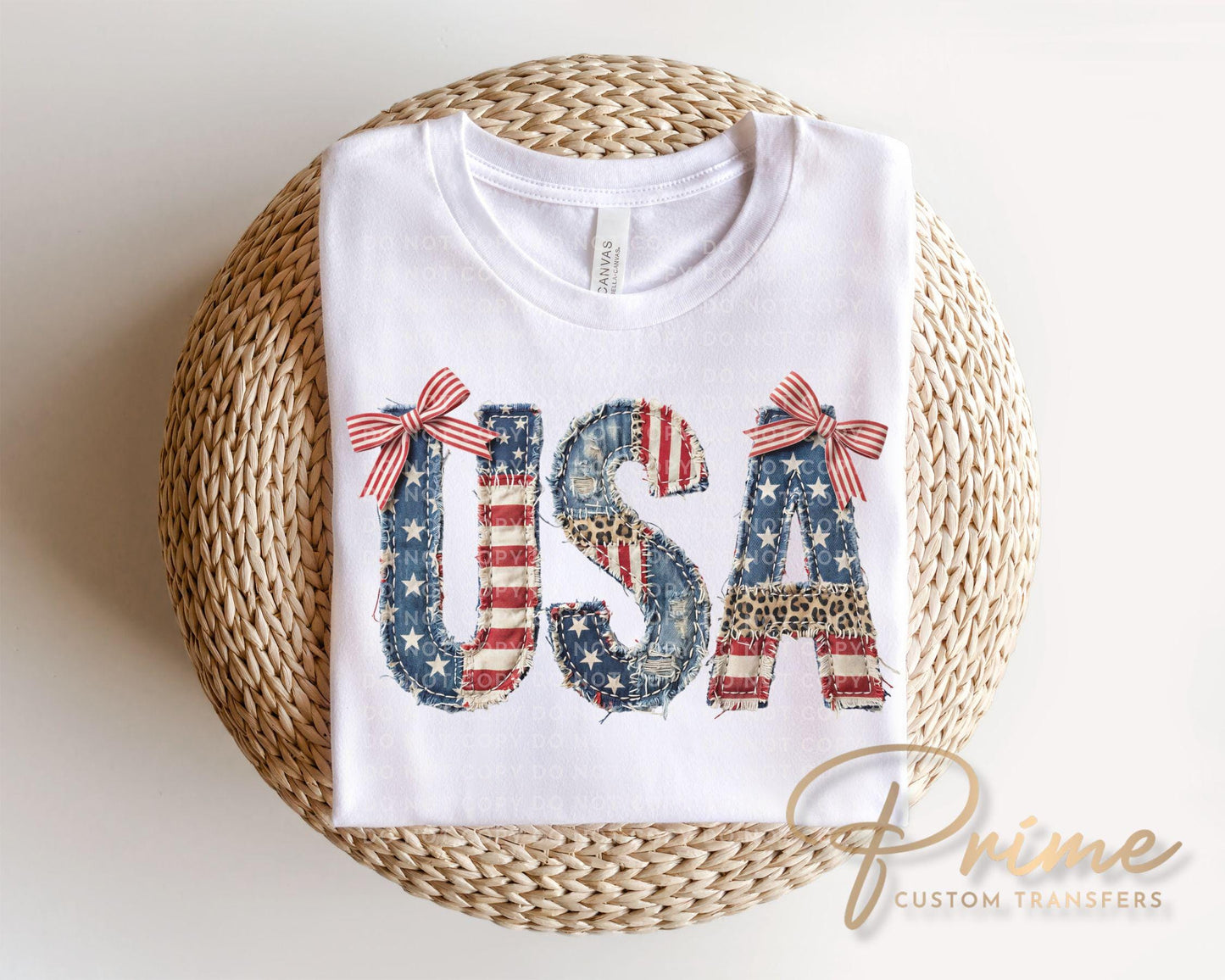 Faux Quilted USA DTF Transfer, Memorial Day, 4th of July Tshirt Design