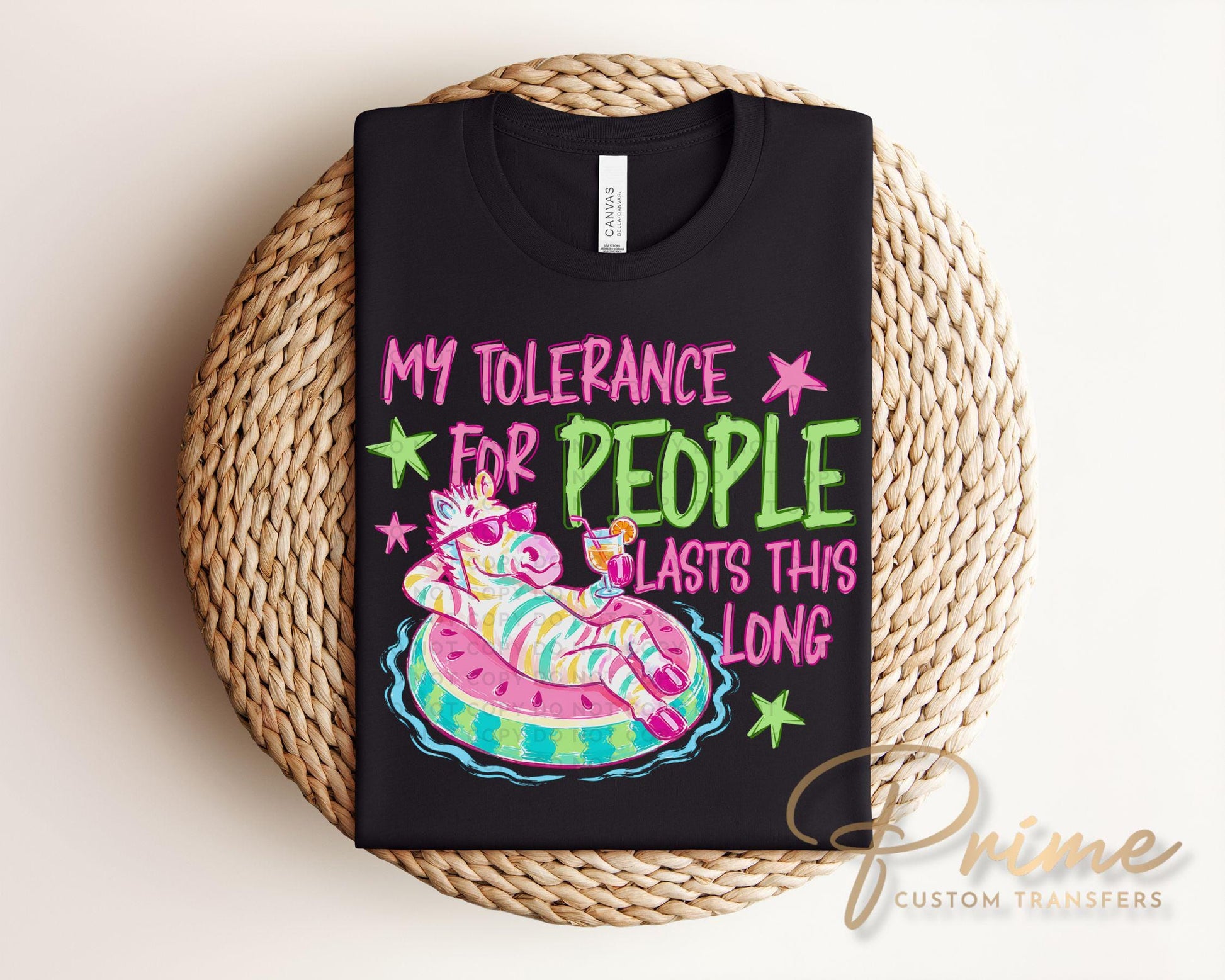 My Tolerance for People Lasts This Long DTF Transfer, Funny Zebra T-Shirt Design