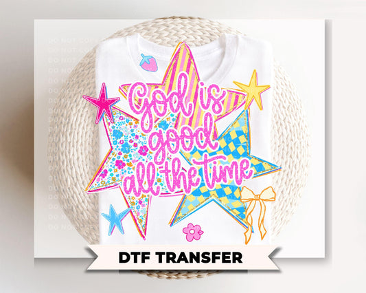 Preppy Stars God is Good DTF Transfer, Bible Verse, Striped Christian T-shirt Design