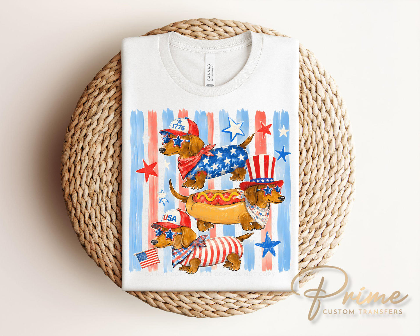 Patriotic Dachshunds DTF Transfer, Ready to Press, 4th of July Tshirt Design