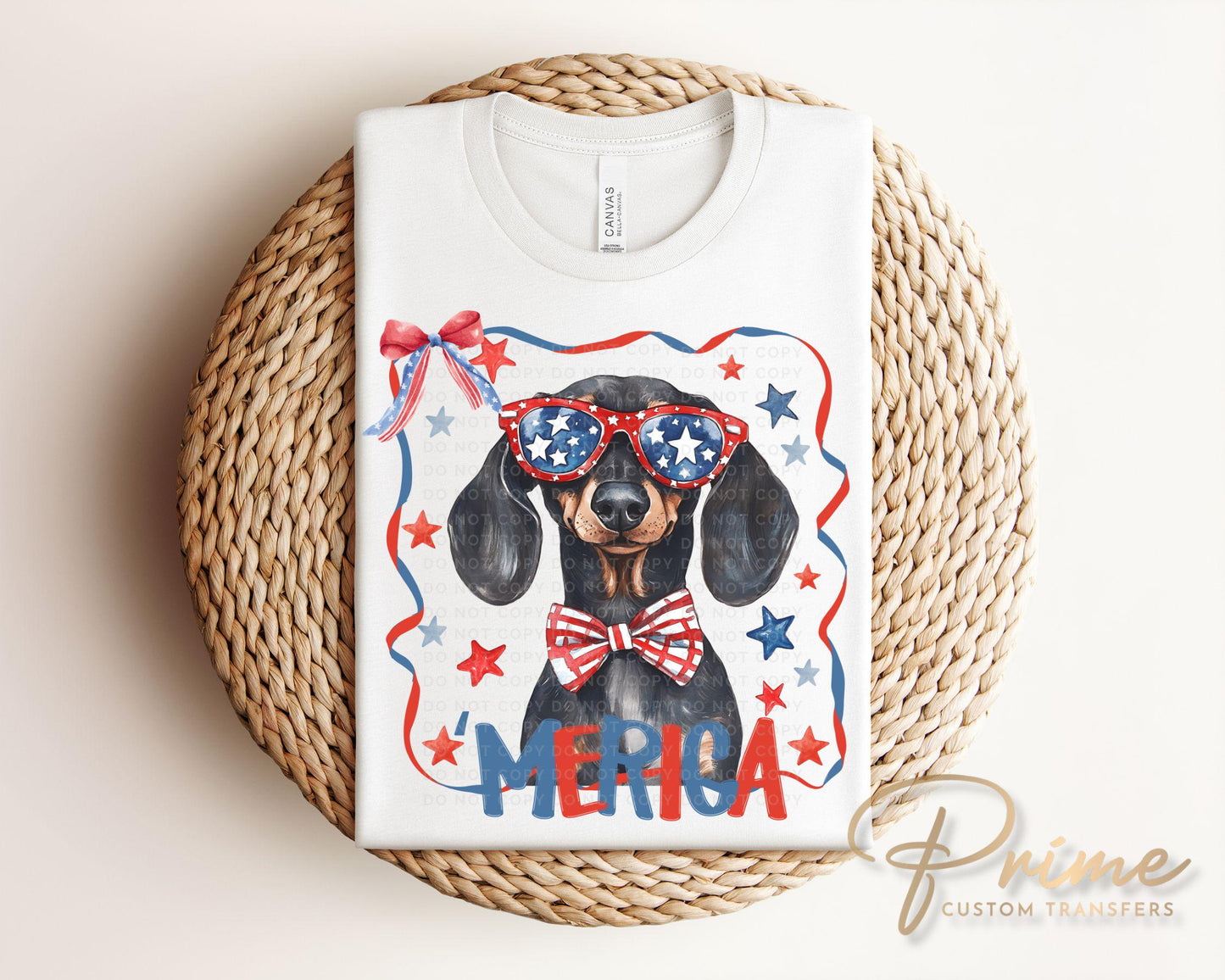 Patriotic Dachshund DTF Transfer, Ready to Press, 4th of July Tshirt Design