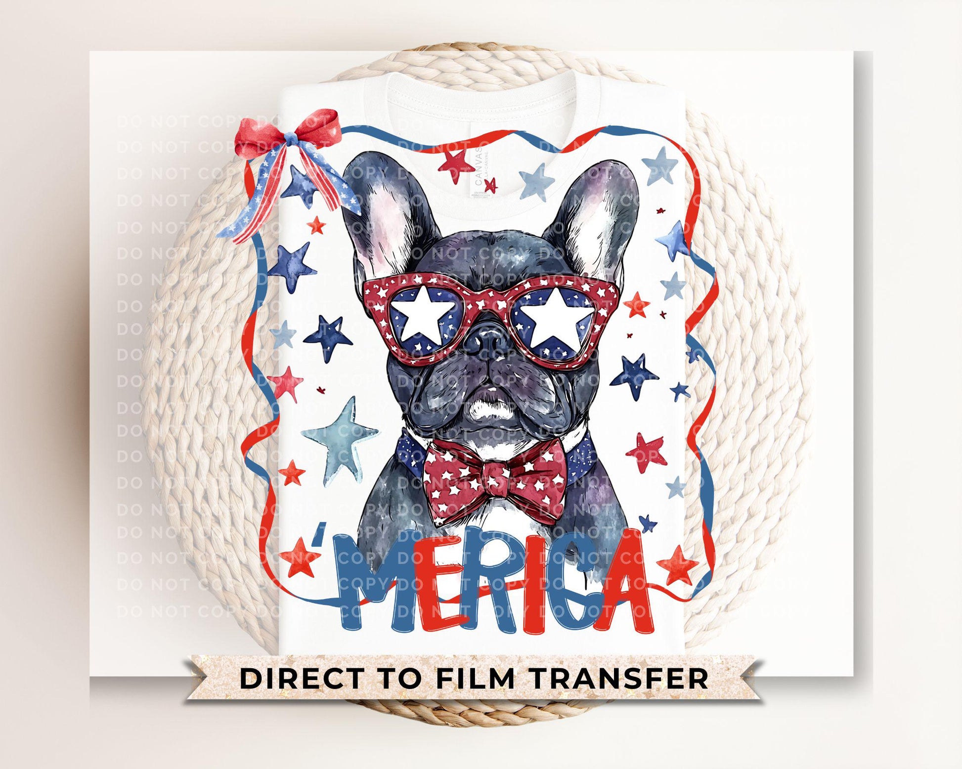 Patriotic Frenchie DTF Transfer, Ready to Press, 4th of July Tshirt Design