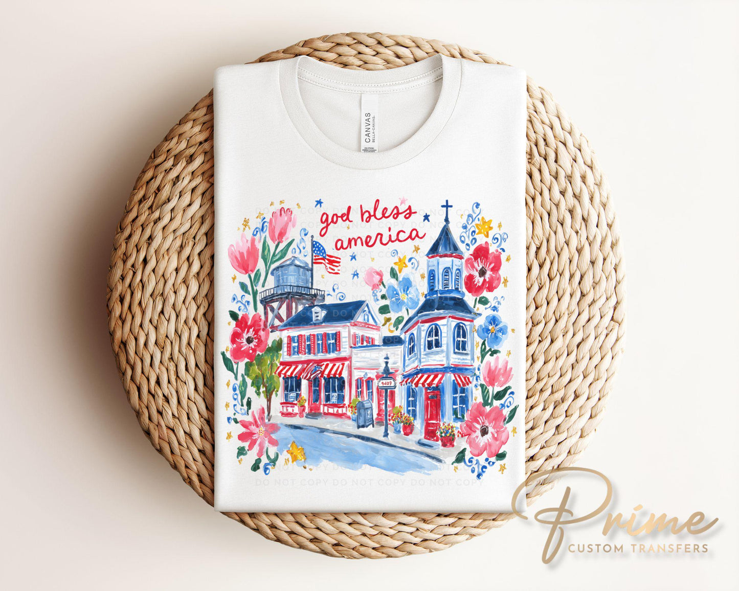 God Bless America DTF Transfer, Patriotic Small Town, 4th of July Tshirt Design