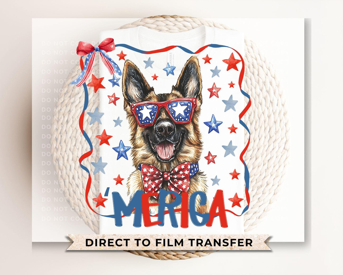 Patriotic German Shepherd DTF Transfer, Ready to Press, 4th of July Tshirt Design