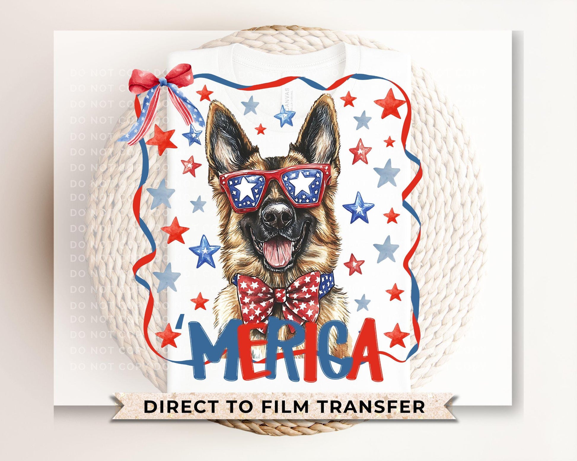 Patriotic German Shepherd DTF Transfer, Ready to Press, 4th of July Tshirt Design
